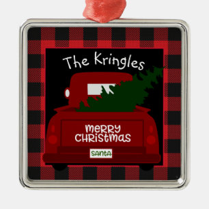 Buffalo Check Vintage Truck Personalized Metal Ornament