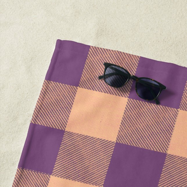 Buffalo Check Violet and Tan Beach Towel (In Situ)