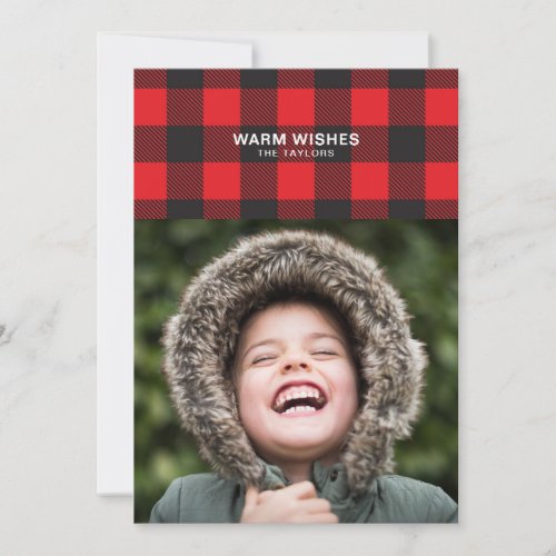 Buffalo Check Warm Wishes Christmas Photo Card