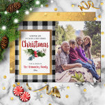 Buffalo Check Watercolor Holly Christmas Photo Holiday Card<br><div class="desc">Pretty holly and classic black and white buffalo check design photo template greeting card.</div>