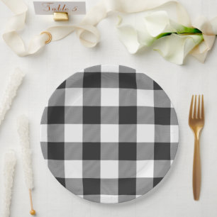 Buffalo Check White and Black Squares Plaid Big Paper Plates