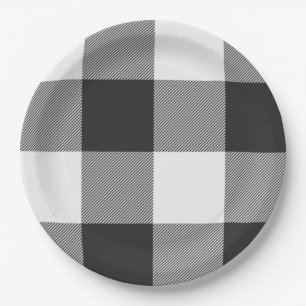 Buffalo Check White and Black Squares Plaid Big Paper Plates