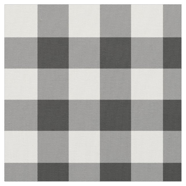 Buffalo Check White and Black Squares Plaid Fabric (Close Up)