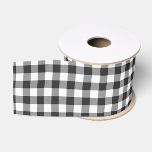 Buffalo Check White and Black Squares Plaid Grosgrain Ribbon