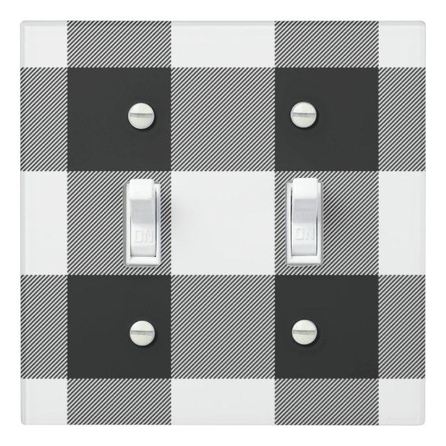 Buffalo Check White and Black Squares Plaid Light  Switch Cover (In Situ)