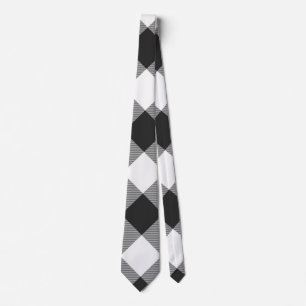 Buffalo Check White and Black Squares Plaid Neck Tie
