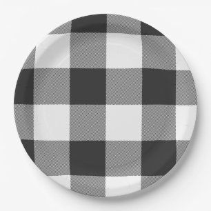 Buffalo Check White and Black Squares Plaid Paper Plates