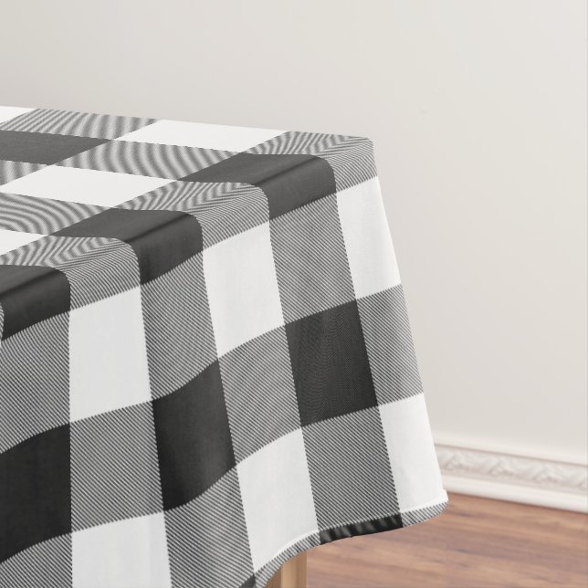 Buffalo Check White and Black Squares Plaid Tablecloth (In Situ)
