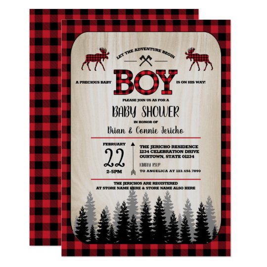 Buffalo Check Woodland Lumberjack Baby Shower Invitation | Zazzle.com