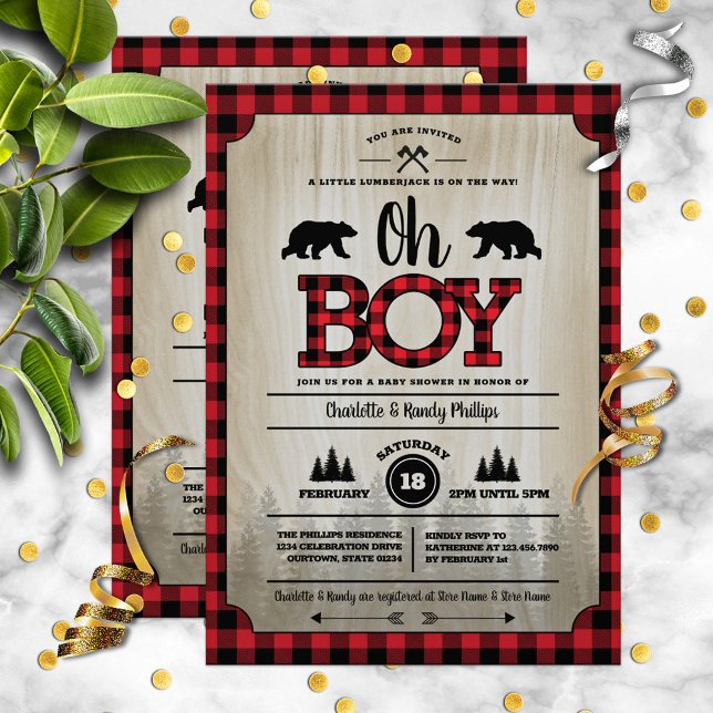 Buffalo Check Woodland Lumberjack Baby Shower Invitation (Creator Uploaded)
