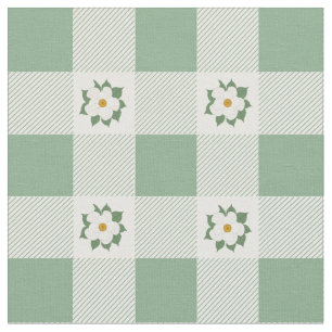 Buffalo Checks and Magnolias Floral Pattern Green Fabric