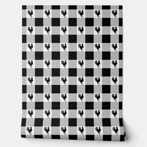 Buffalo Checks and Rooster Pattern _ Black  White Wallpaper