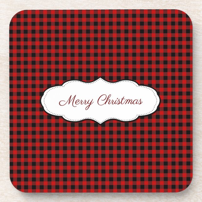 Buffalo Checks Black and Red Plaid Checks Pattern Beverage Coaster (Front)