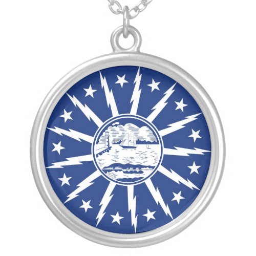 buffalo city flag united state america new york silver plated necklace