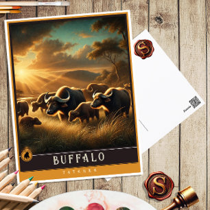 Buffalo Cute Family Vintage Animal Postcard