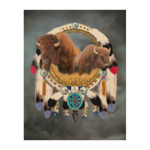 BUFFALO DREAM CATCHER WOOD WALL ART