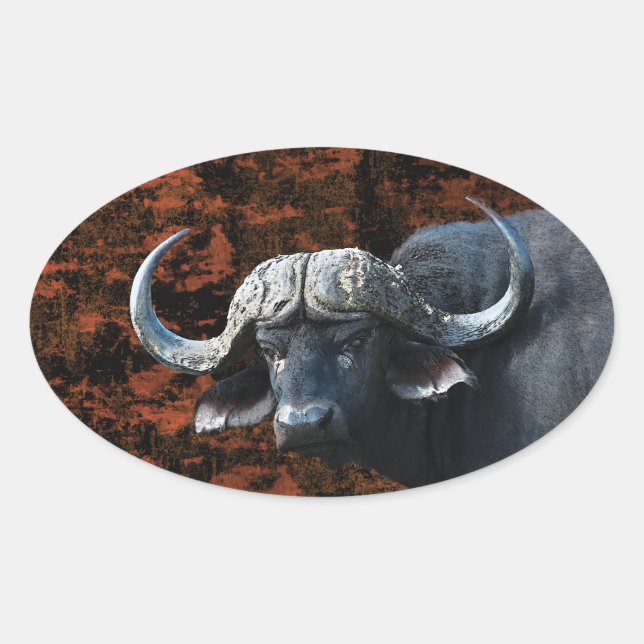 Buffalo fantasy art oval sticker (Front)