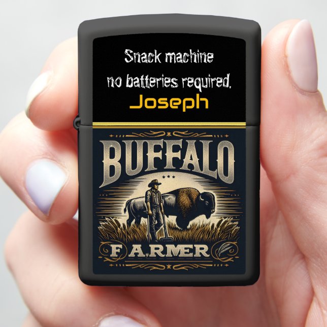 Buffalo Farmer Stands Proud in Golden Fields Zippo Lighter (In Hand)