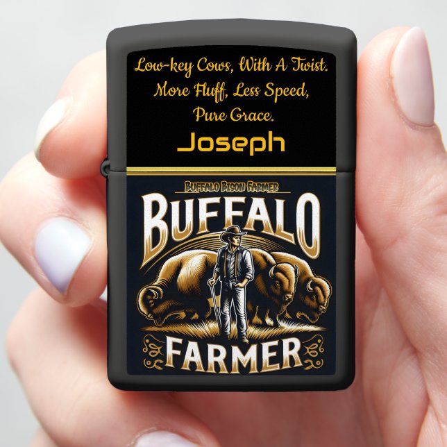 Buffalo Farmer Stands Proudly With Majestic Bison Zippo Lighter (In Hand)