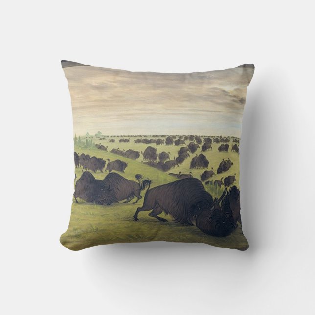 Buffalo fighting throw pillow (Front)