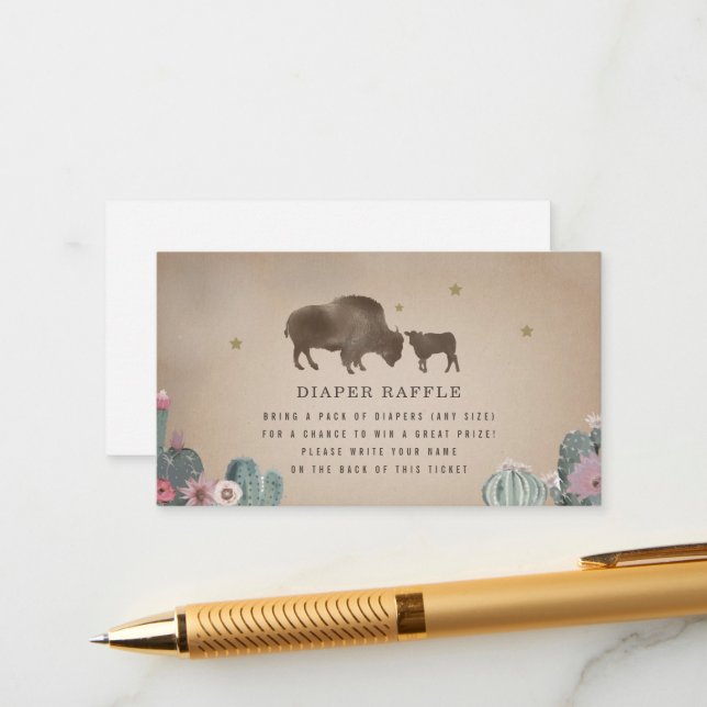 Buffalo Floral Baby Shower Diaper Raffle Ticket Enclosure Card (Front/Back In Situ)