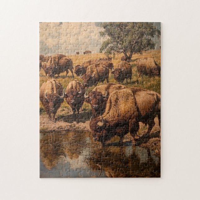 Buffalo Gathering: A Tranquil Puzzle (Vertical)