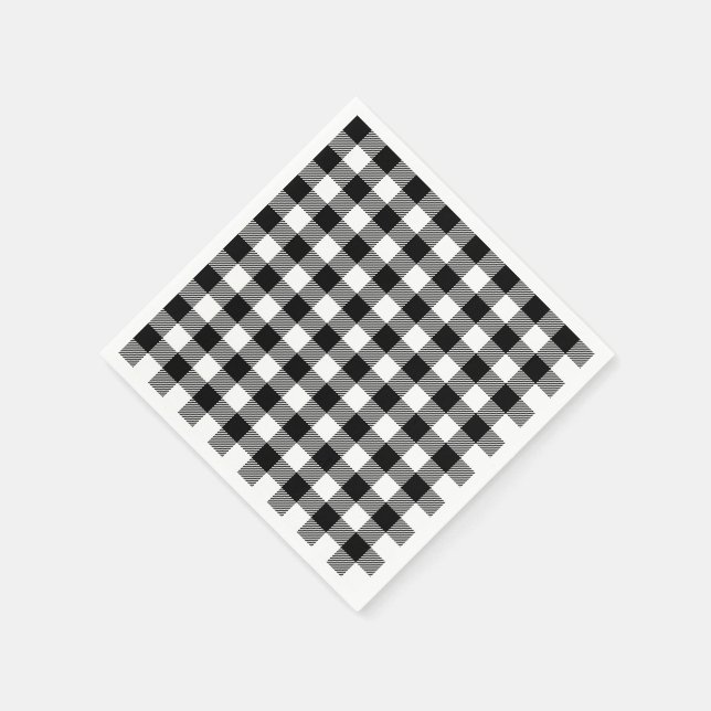 Buffalo Gingham Black And White Check Plaid Napkins (Corner)