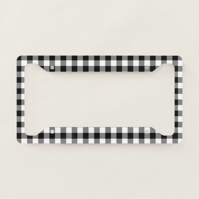Buffalo Gingham Black And White Check Plaid Therma License Plate Frame (Front)
