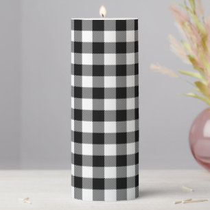 Buffalo Gingham Black And White Check Plaid Therma Pillar Candle