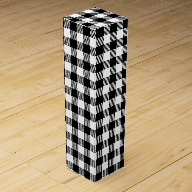 Buffalo Gingham Black And White Check Plaid Wrappi Wine Box (Front)