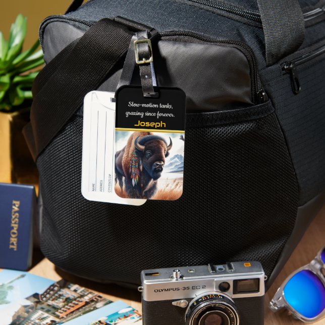 Buffalo Grazing in Mountain Valley Luggage Tag (Front & Back)