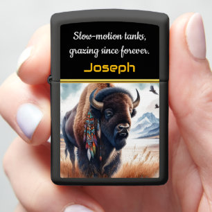 Buffalo Grazing in Mountain Valley Zippo Lighter