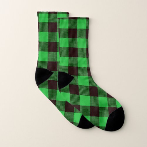Buffalo green black plaid socks