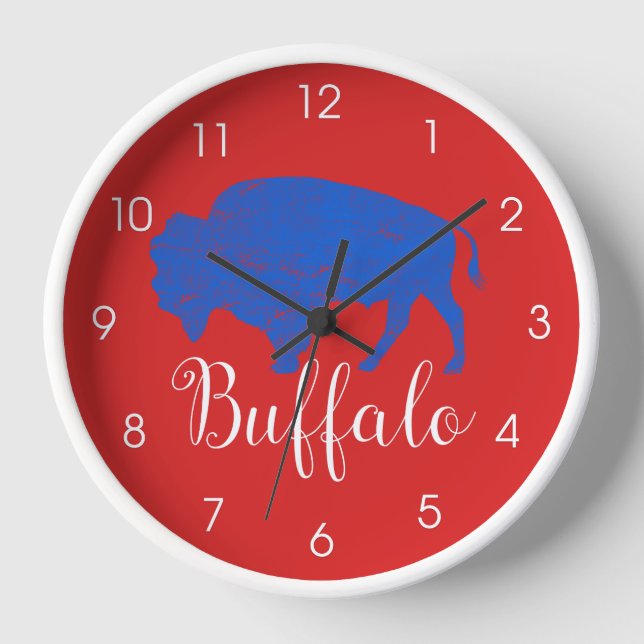 Buffalo Grunge Distressed Blue Red New York 716 Cl Clock (Front)
