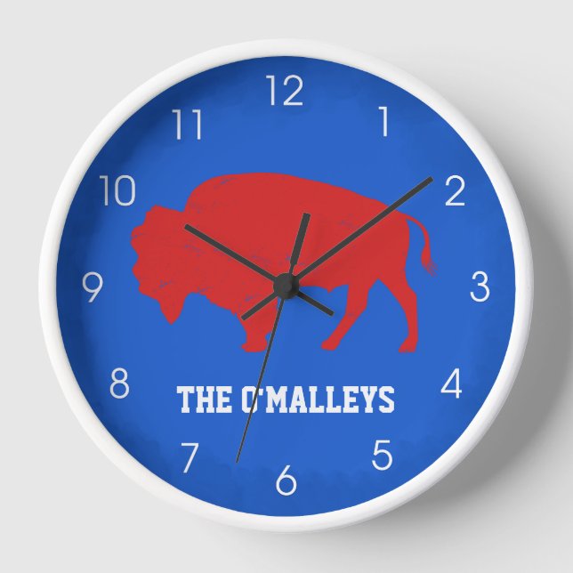 Buffalo Grunge Distressed Blue Red New York 716 Clock (Front)