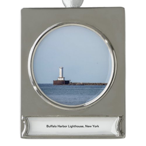 Buffalo Harbor Lighthouse Silver Plated Banner Ornament