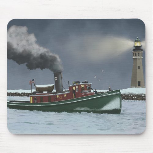 Buffalo Harbor Steam Tugboat and Lighthouse Mouse Pad
