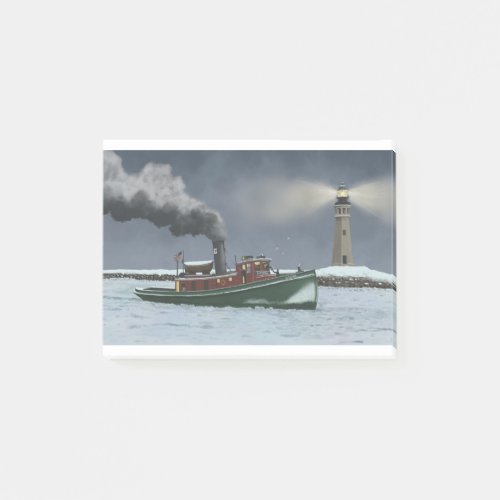 Buffalo Harbor Steam Tugboat and Lighthouse Post_it Notes