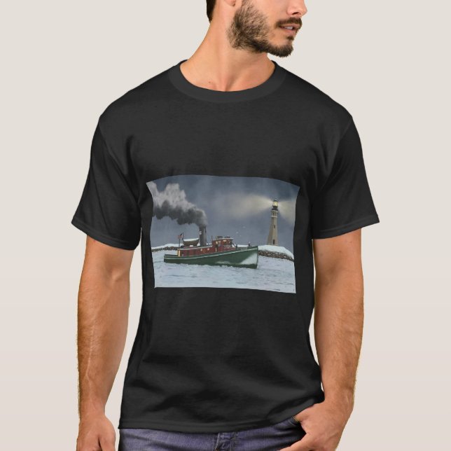 Buffalo Harbor Steam Tugboat and Lighthouse T-Shirt (Front)