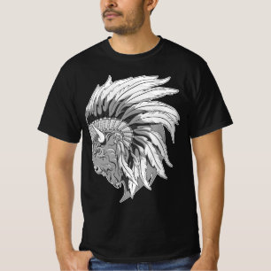 Buffalo Head With indian Headdress men's T-Shirt