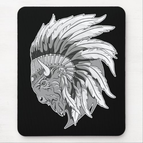 Buffalo Head With indian Headdress Mouse Pad