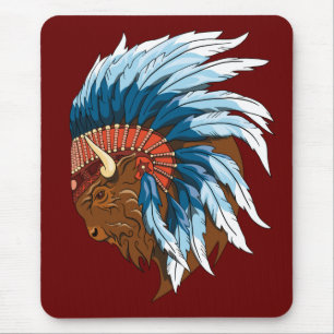 Buffalo Head With indian Headdress Mouse Pad