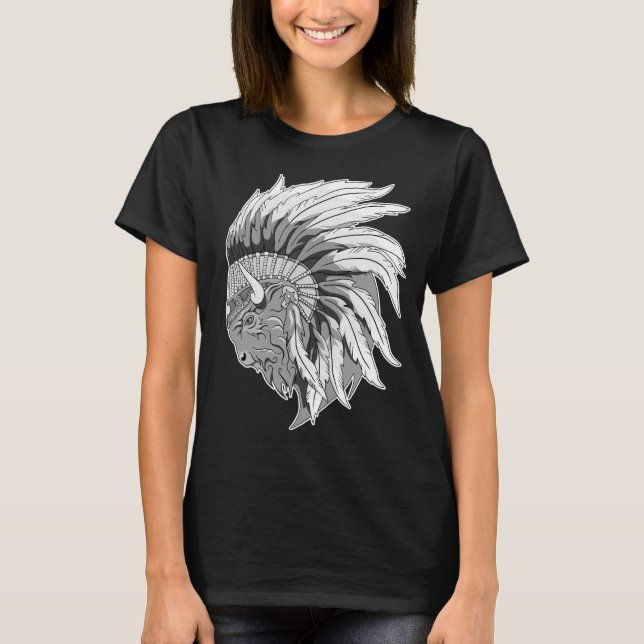 Buffalo Head With indian Headdress women's T-Shirt (Front)