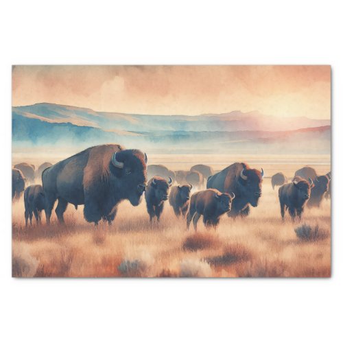 Buffalo Herd Watercolor Bison Decoupage Tissue Paper