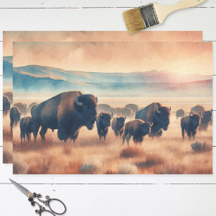 Buffalo Herd Watercolor Bison Decoupage Tissue Paper