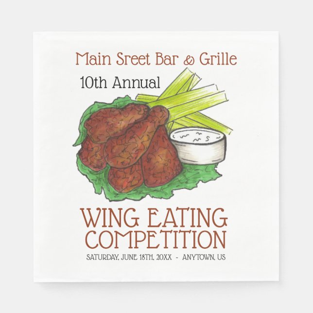 Buffalo Hot Chicken Wings Wing Eating Competition Napkins (Front)