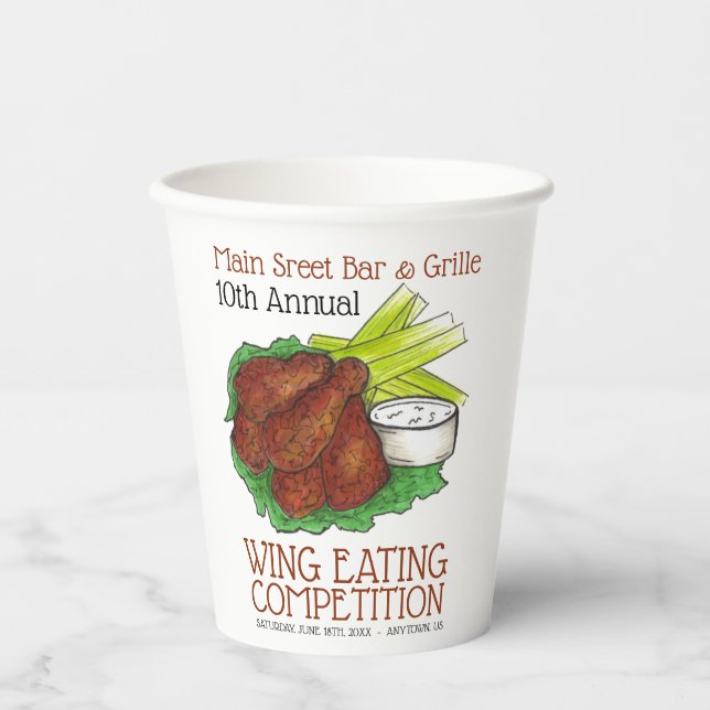 Buffalo Hot Chicken Wings Wing Eating Competition Paper Cups (Front)