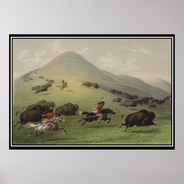 Buffalo Hunt by Native Americans Vintage Poster (Front)