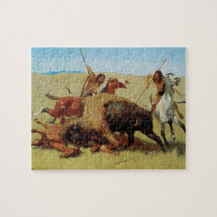 Buffalo Hunt by Remington, Vintage Native American Jigsaw Puzzle