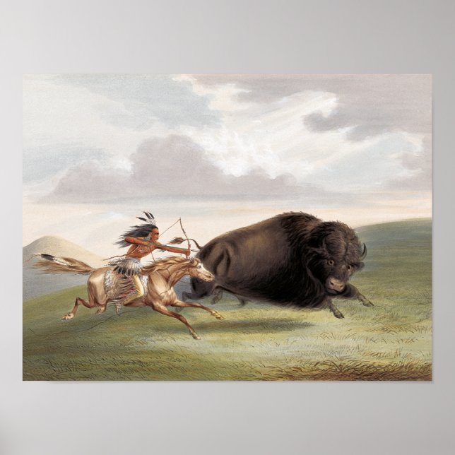 Buffalo Hunt, Chase (1884) chromolithograph art by Poster (Front)
